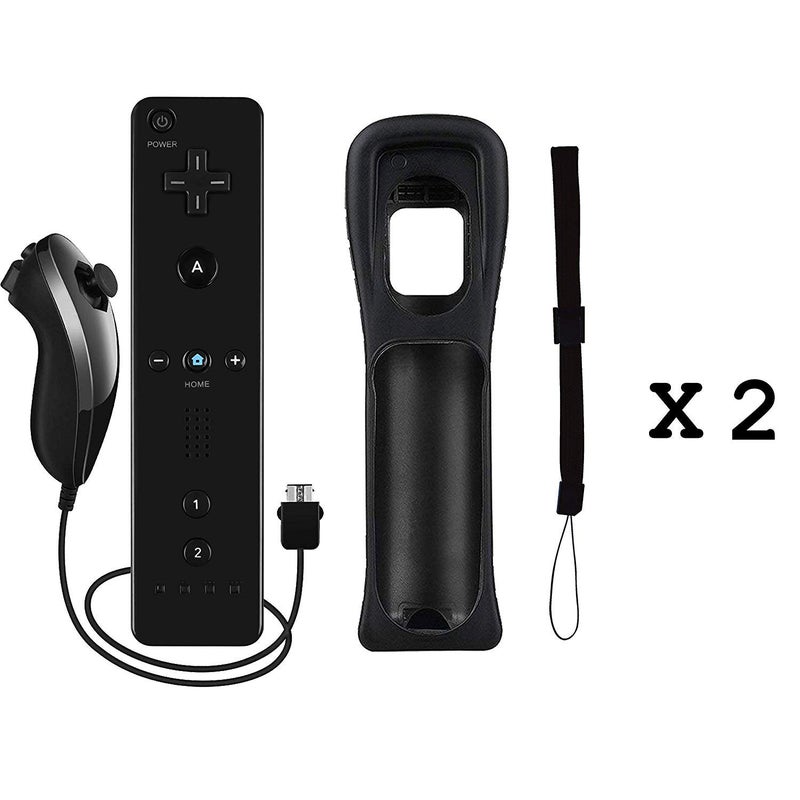 Burcica Controller for Wii Remote and Nunchuck, Wireless Controllers Compatible with Wii/Wii U with Silicone Case and Wrist Strap (Black) - Image 2